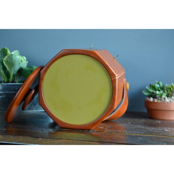 Ice Bucket Utensil Hooks Octagonal Tan Leatherette Vegan Leather mad men barware - Picture 3 of 5